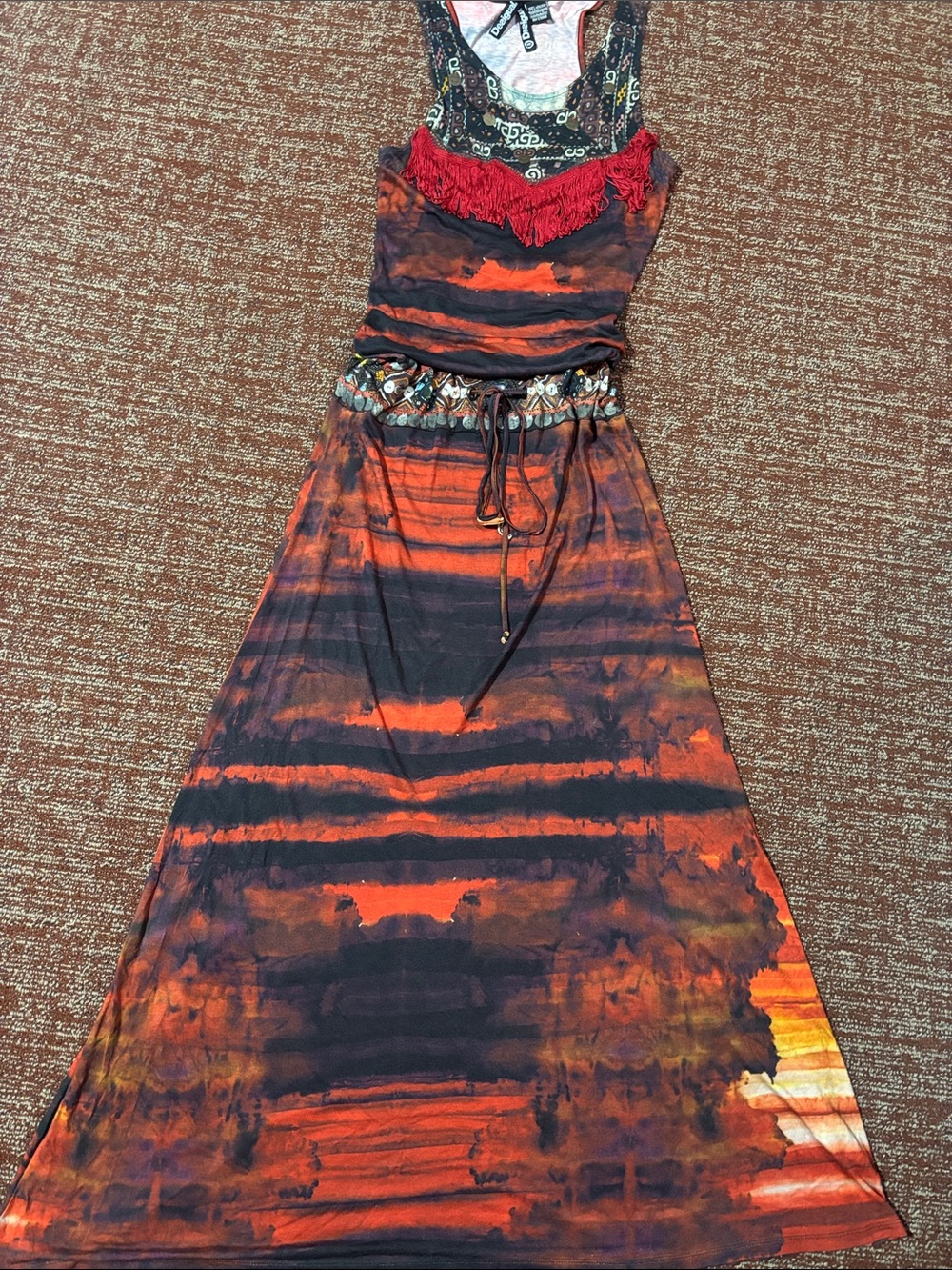 Vintage Desigual 90’s y2k maxi dress stretch jersey drop waist loose fit top M - Picture 2 of 16